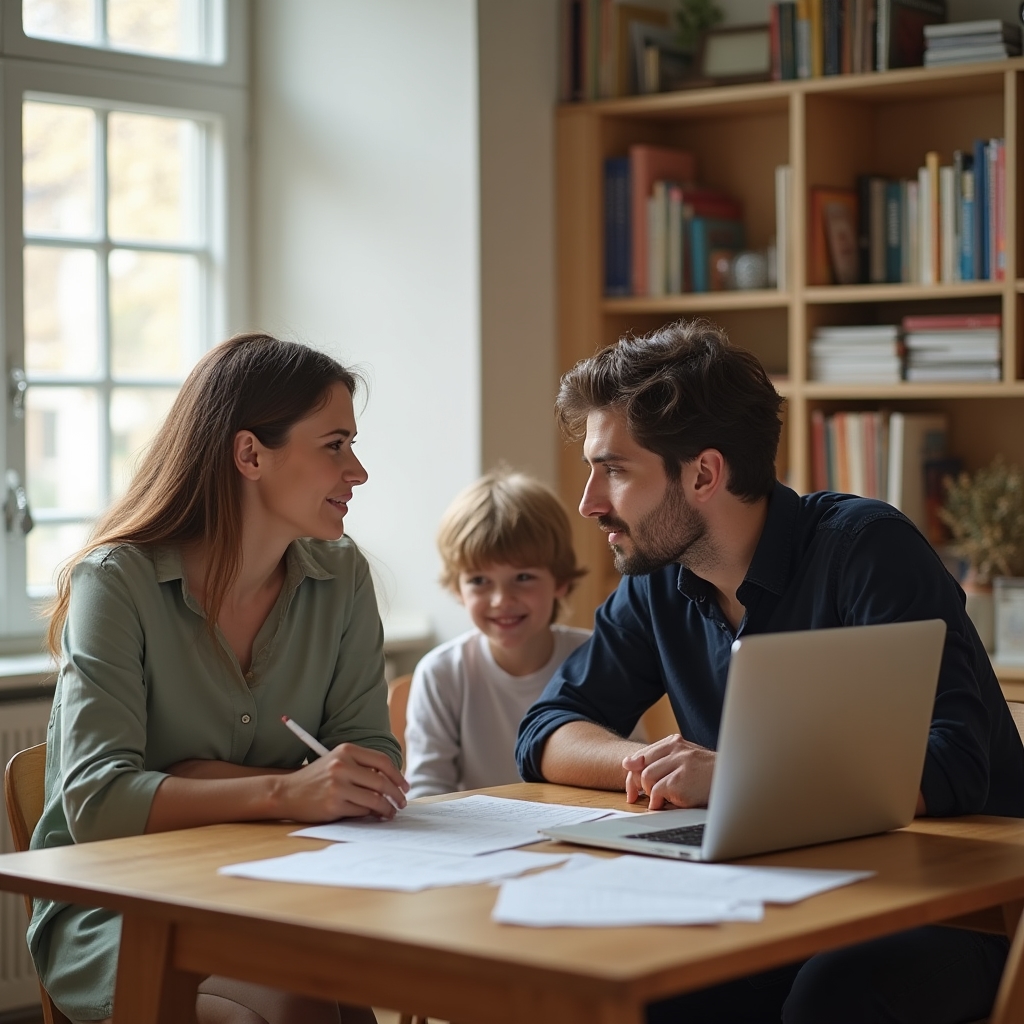 Familie discutând deschis despre finanțe la masă